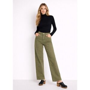 NWT Extra High Rise Wide Leg‎ Sailor Jeans 4 Olive Green Retro 70s Chic Minimal